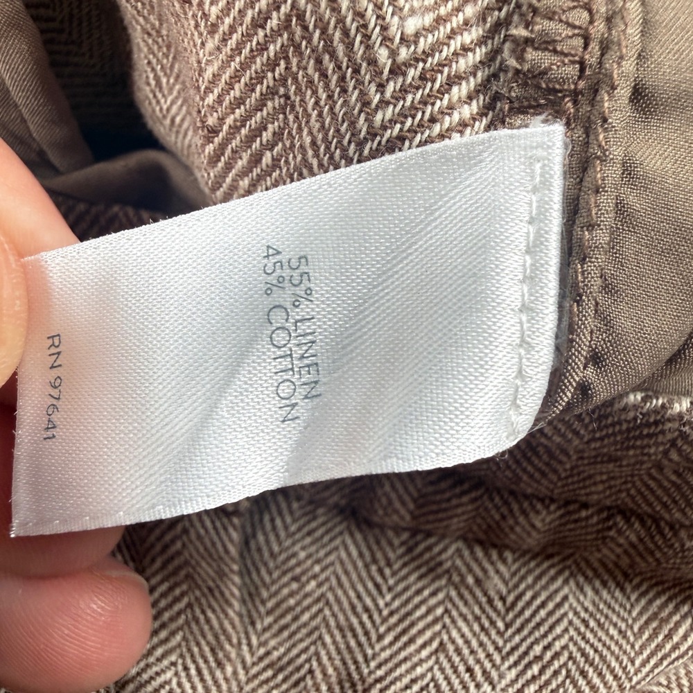 J Jill Herringbone Pants Womens 10 Brown Linen Cotton Straight Academia Coastal - Picture 10 of 12